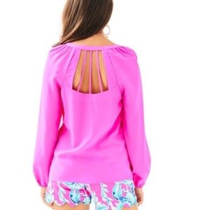 NWT Lilly Pulitzer Leslie Silk Top, Hot Pink, (L)
